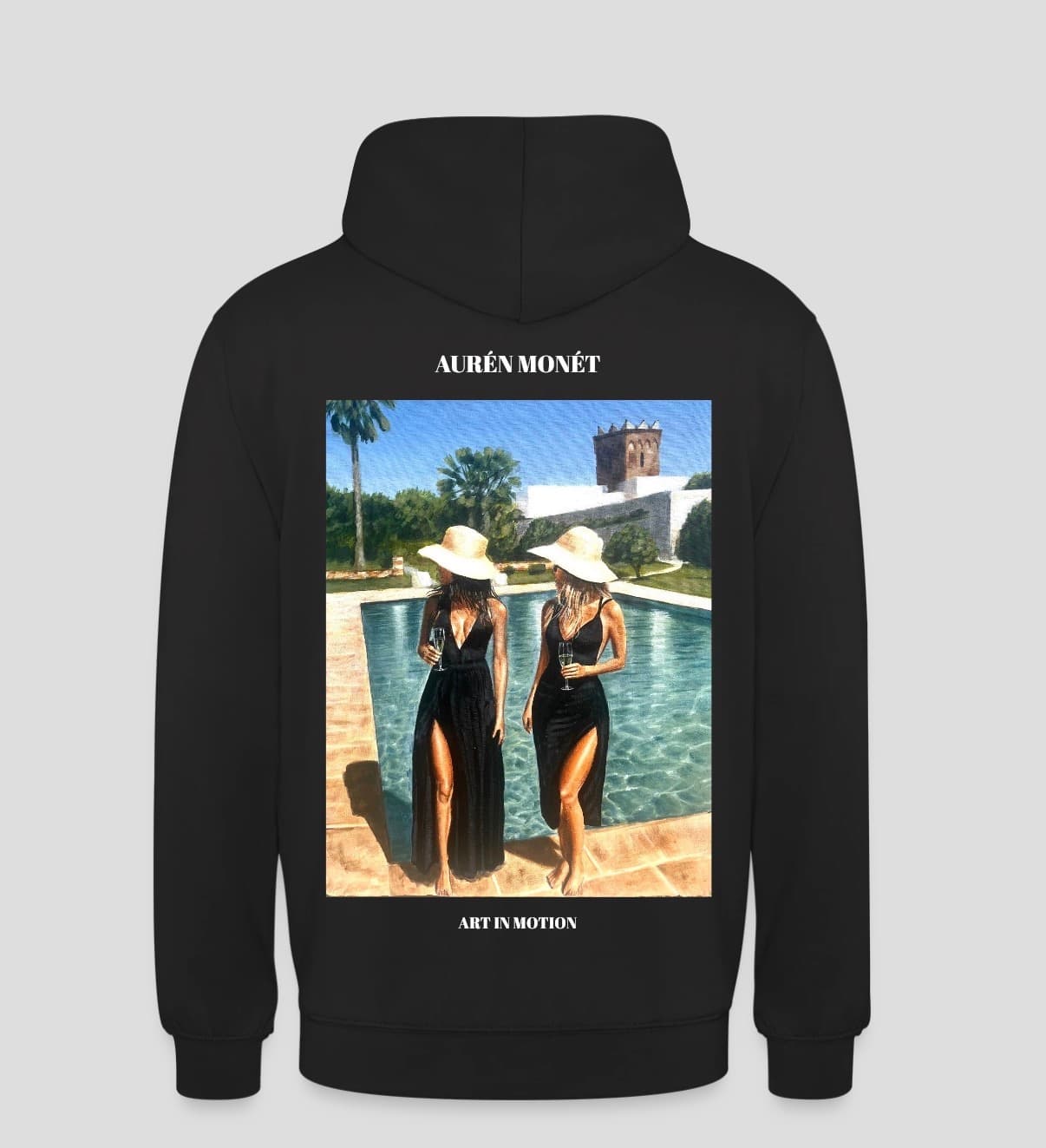 Marbella, Spain hoodie — black, full-color print