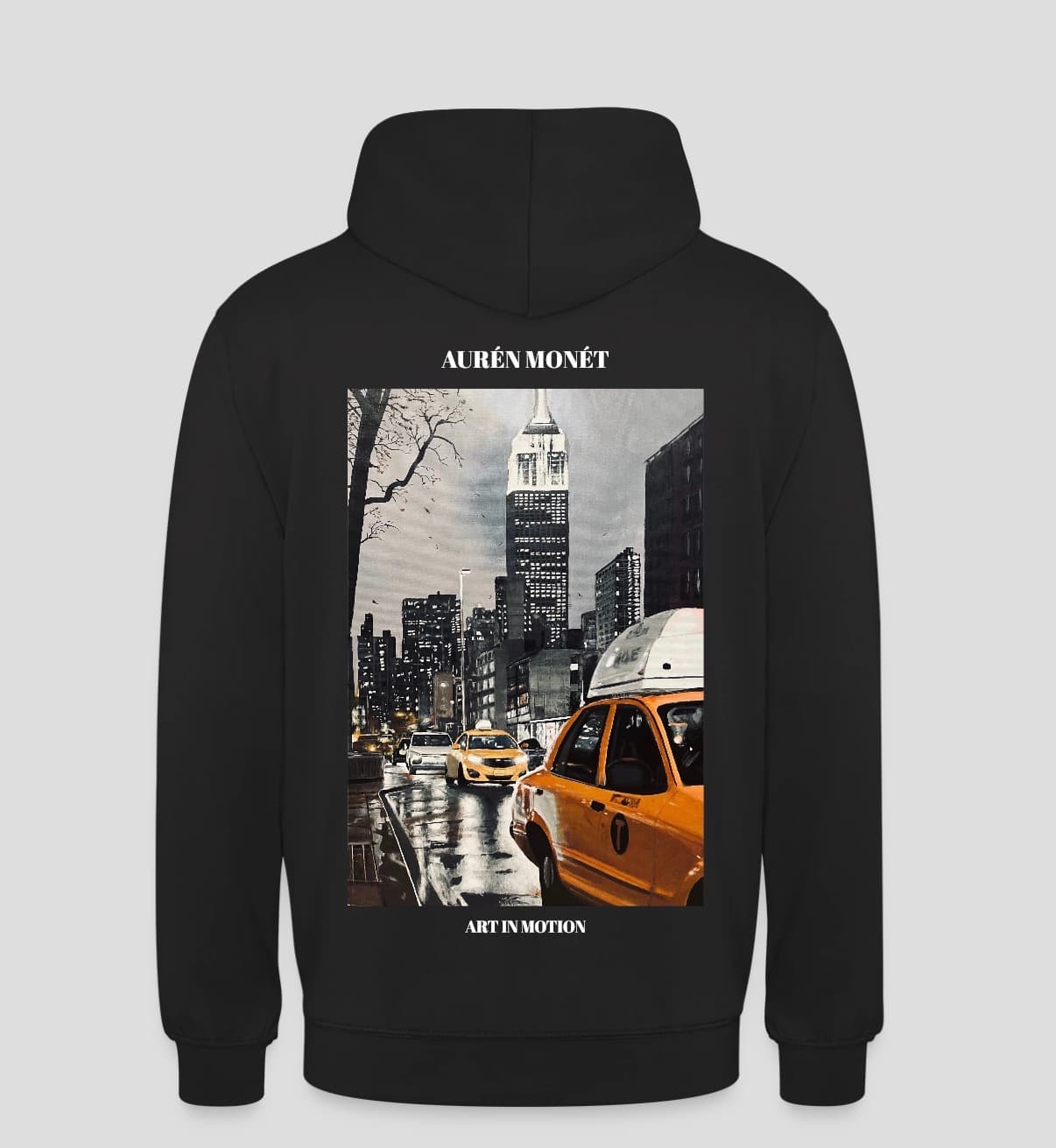 New York City hoodie — black, full-color print